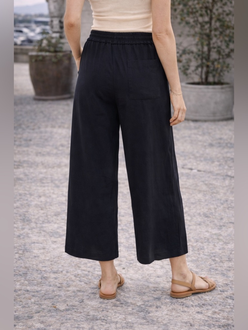 Zara Black Wide Leg Cropped Pants XL | High Waist Elastic Casual Chic - Picture 2 of 15